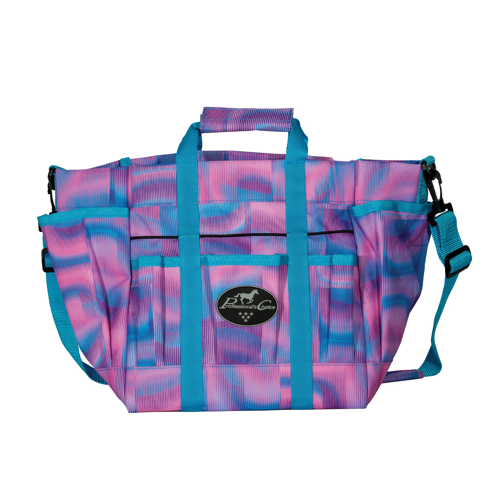 a pink and blue ombre grooming bag on a white background