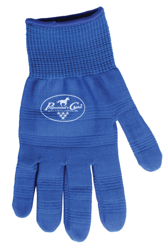 Blue glove with textured palm and 'Professional's Choice' logo on a white background