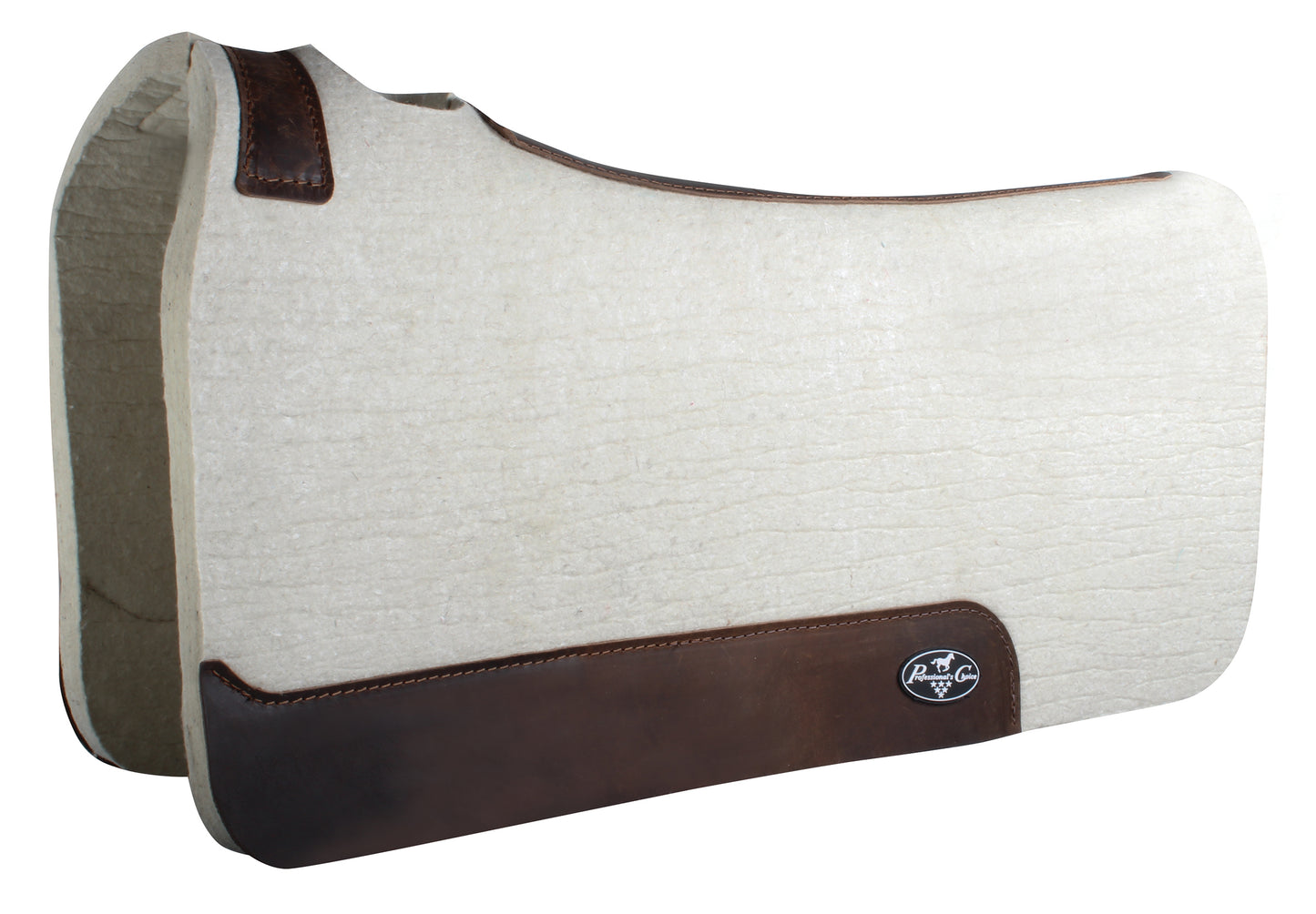 tan in color deluxe wool saddle pad with leather wear leathers, contoured for an anatomically correct fit, with a channel down the spine.