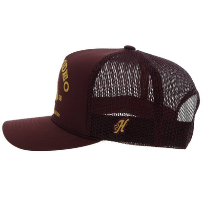 Maroon Hooey trucker cap with mesh back on a white background