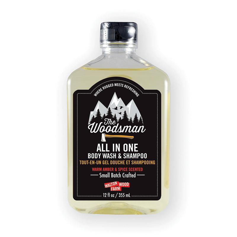 The Woodsman all in one body wash ad shampoo from Walton Wood Farm on a white background
