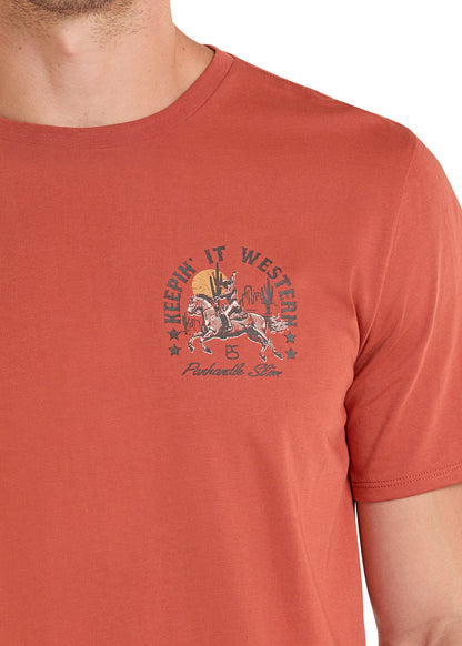 Rust Panhandle Slim t-shirt with a graphic design on a white background