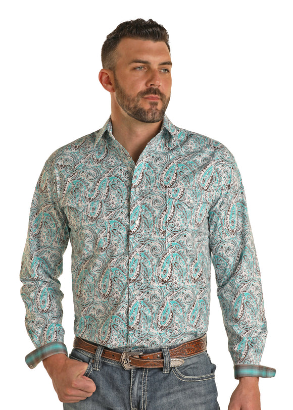Rough Stock™ Turquoise Paisley Men's Shirt by Panhandle Slim®