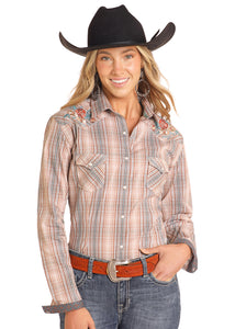 Roughstock™ Embroidered Brown Plaid Women's Shirt by Panhandle Slim®