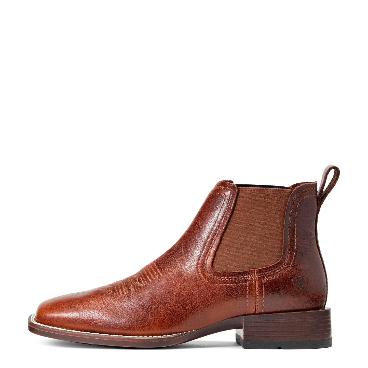 Brown leather Chelsea boot on a white background
