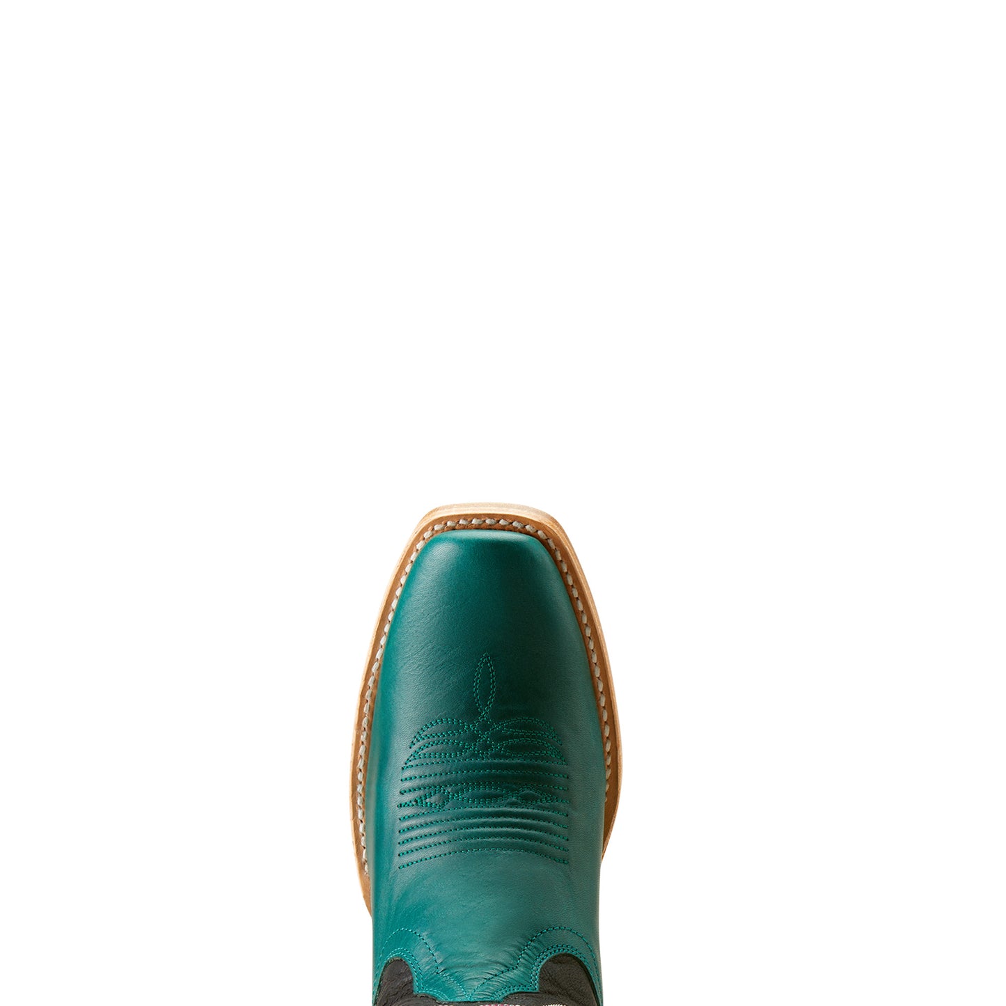 tow of a Teal boot with brown sole on a white background