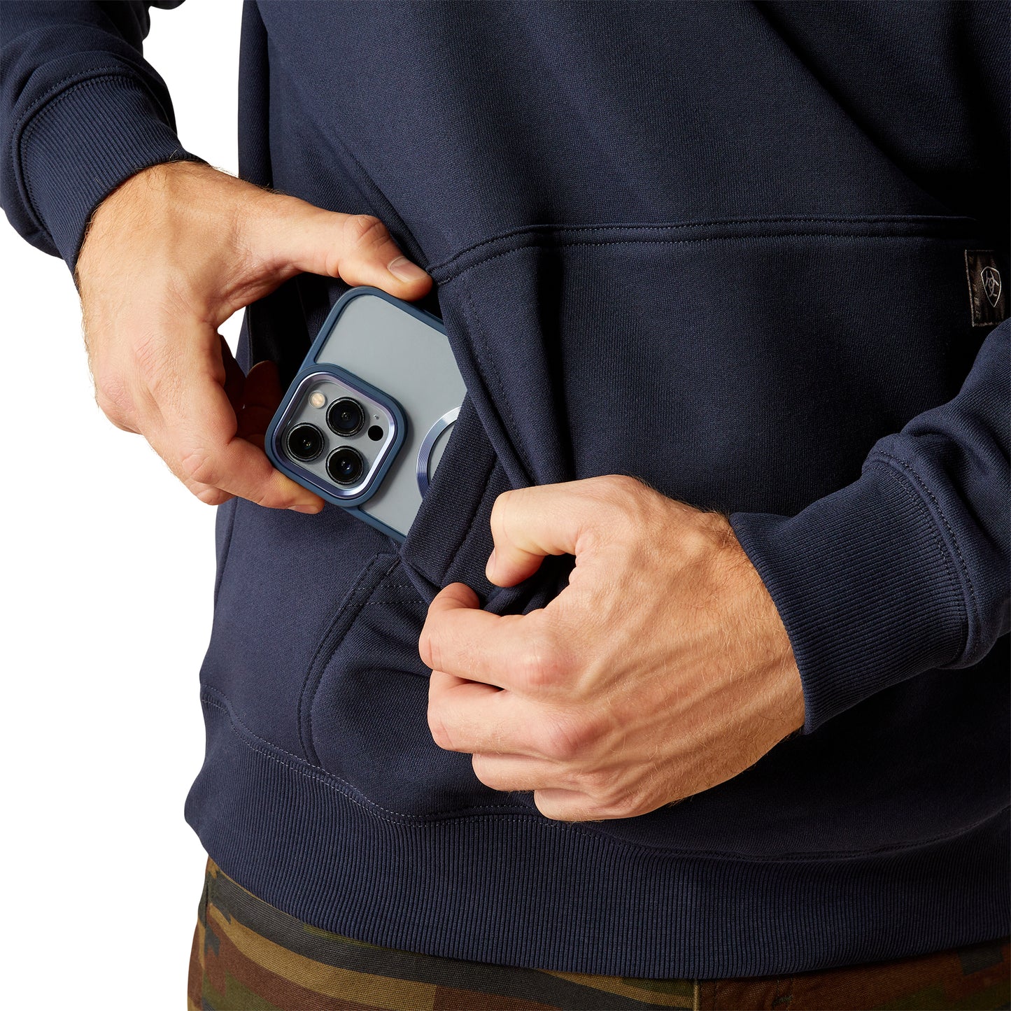 Navy Rebar™ 'Workman Beams' Men's Hoodie by Ariat®