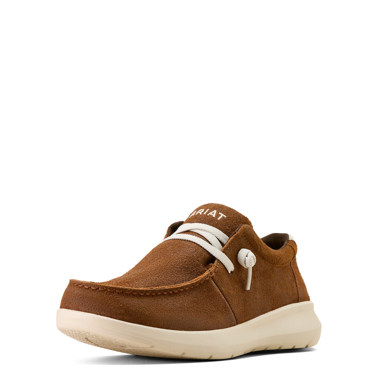 Brown Ariat shoe with white sole on a white background