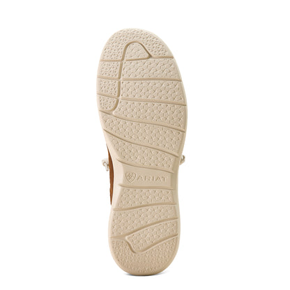 Close-up of a shoe outsole with 'Ariat' branding on a white background
