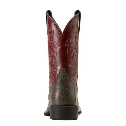 grey and purple ariat cowboy boot on a white background
