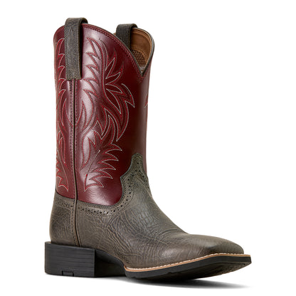 grey and purple ariat cowboy boot on a white background