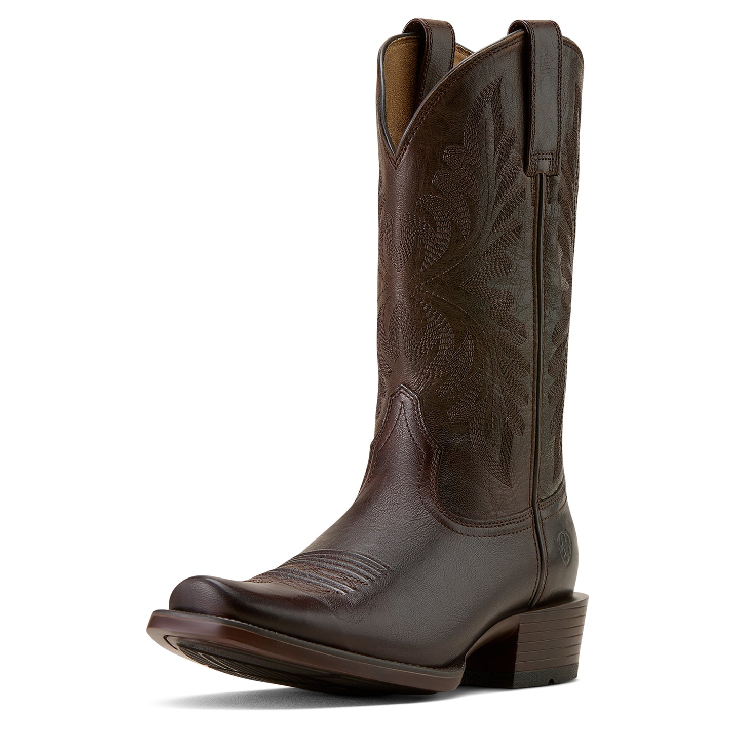 Brown ariat cowboy boot on a white background