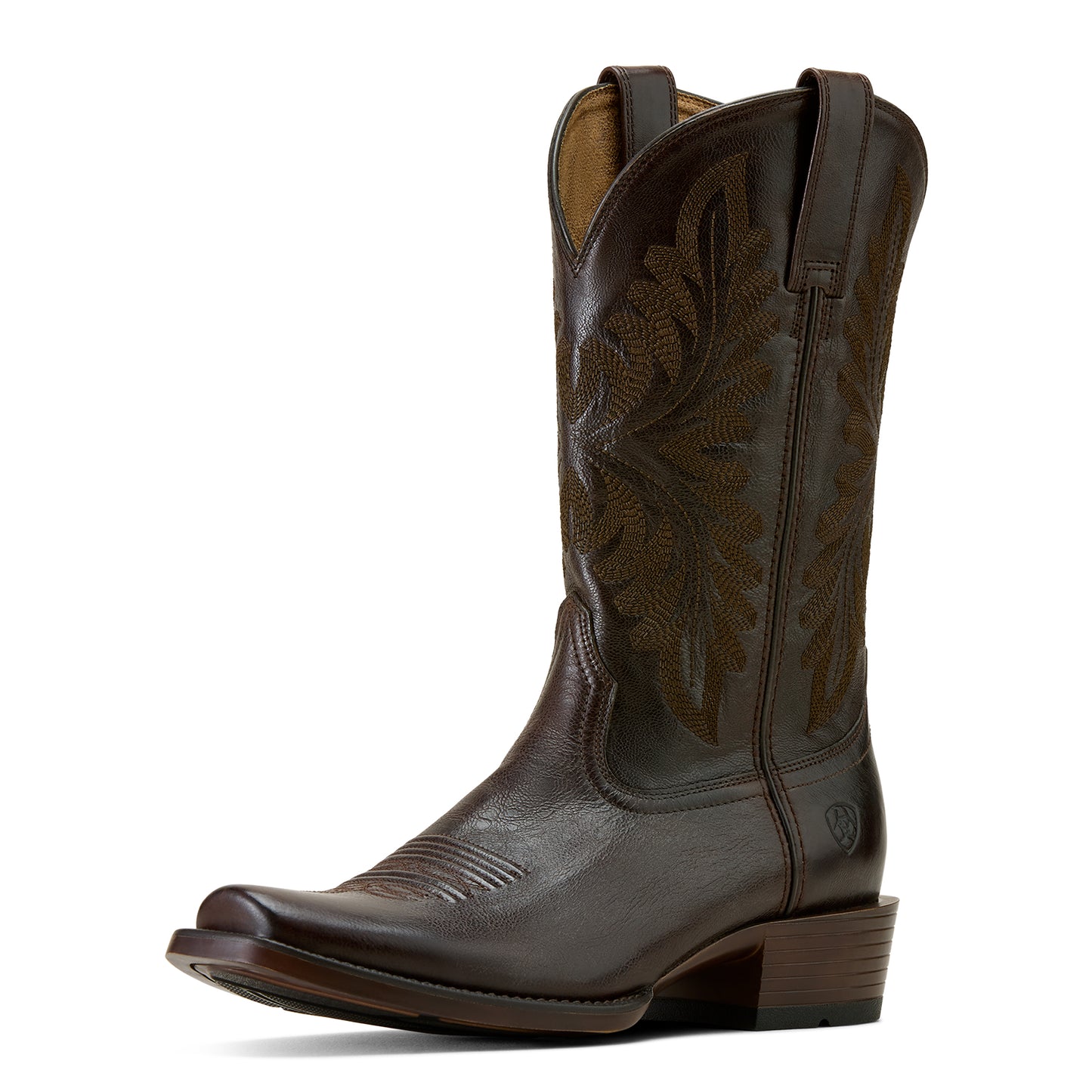 Brown ariat cowboy boot on a white background