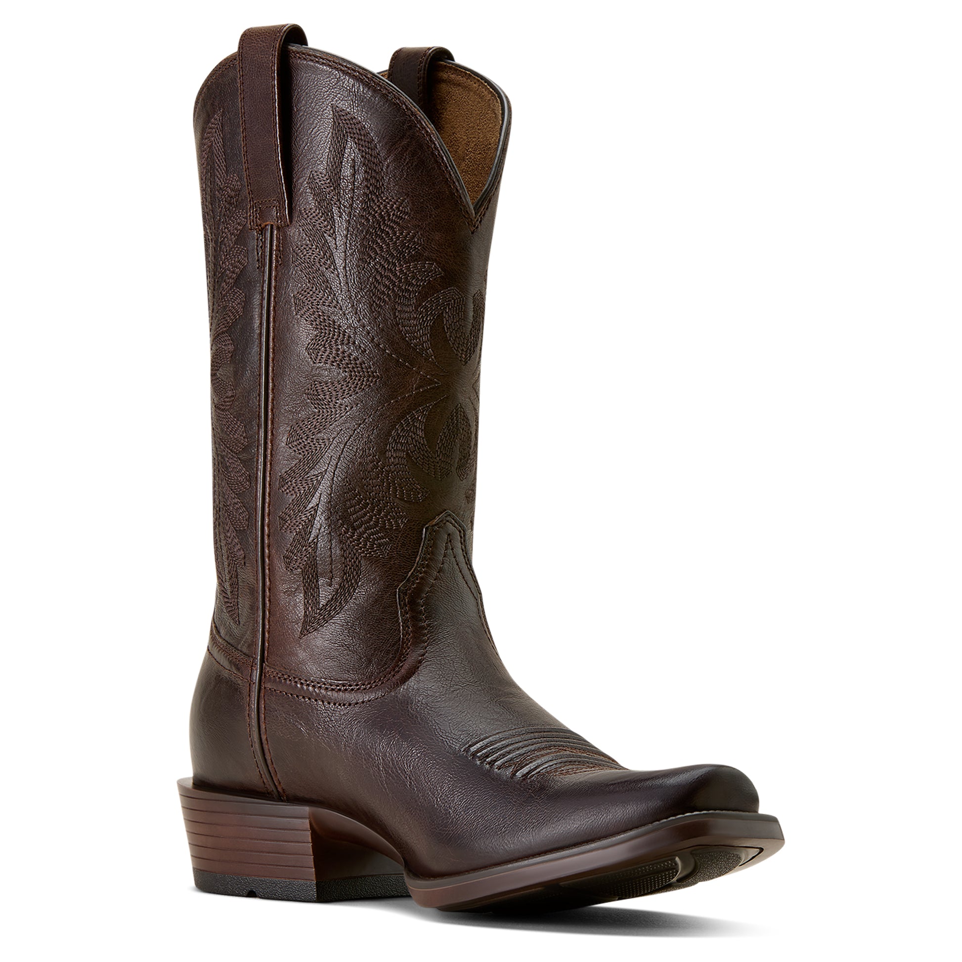 Brown ariat cowboy boot on a white background