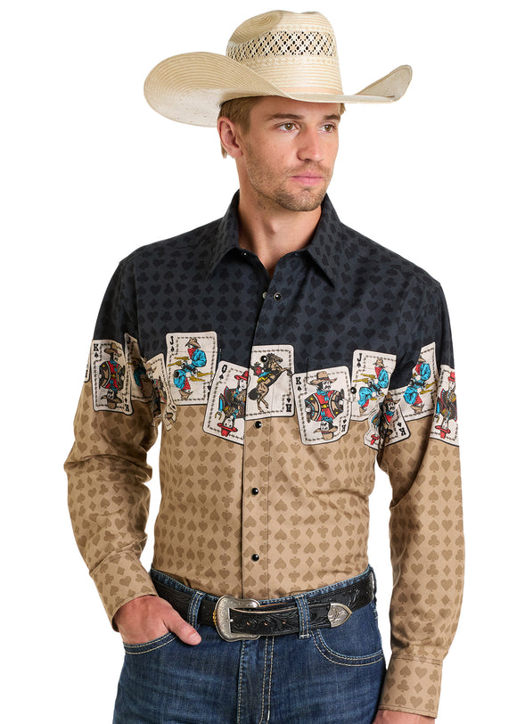 High Card Border Print Men's Shirt by Panhandle Slim®