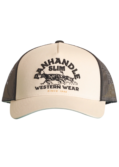 white and black Panhandle Slim cap on a white background