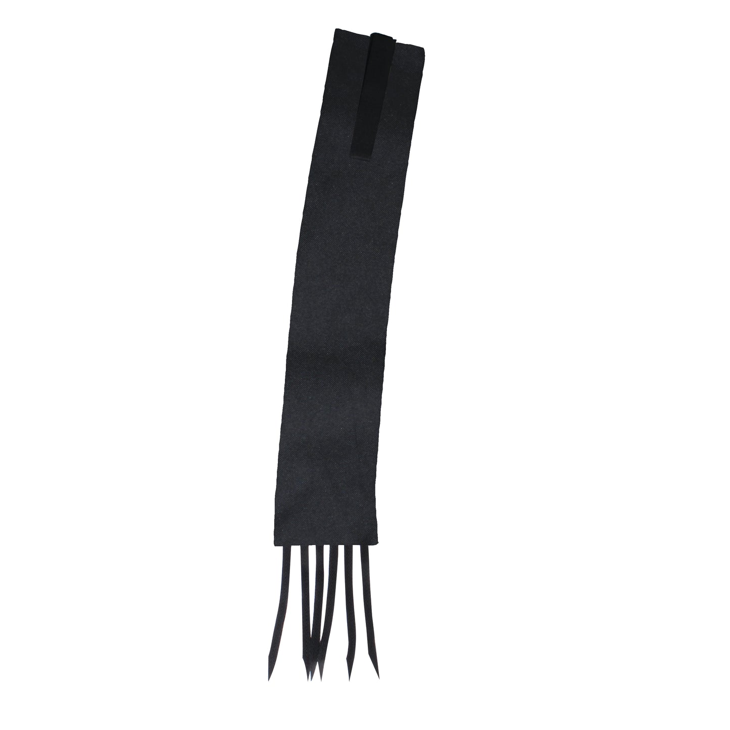a black tail bag with fringe for horses on a white background