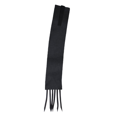 a black tail bag with fringe for horses on a white background