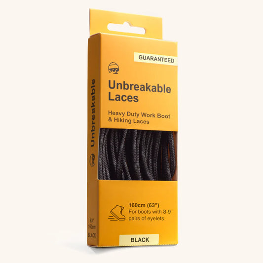 Box of Adventure Andy unbreakable laces with black laces inside on a white background