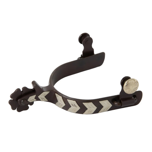 Brown and german silver horse riding spurs on a white background