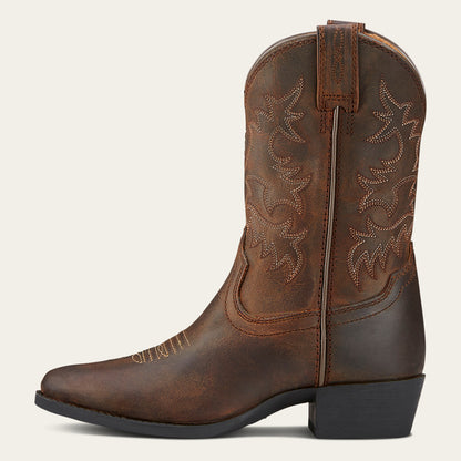 brown leather Ariat kids cowboy boot on a white background