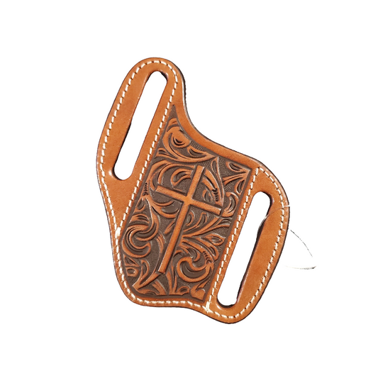 Brown Engraved Cross Pancake Knife Sheath by 3D®