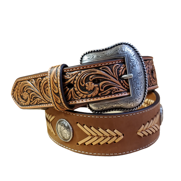 Wide Tan Concho & Laced Men's Belt by Nocona®