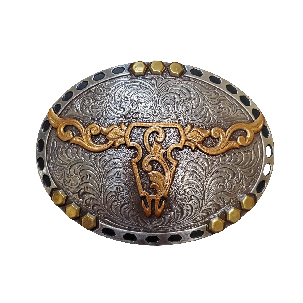 Tri Tone Feather Filigree Steer Belt Buckle by Nocona®