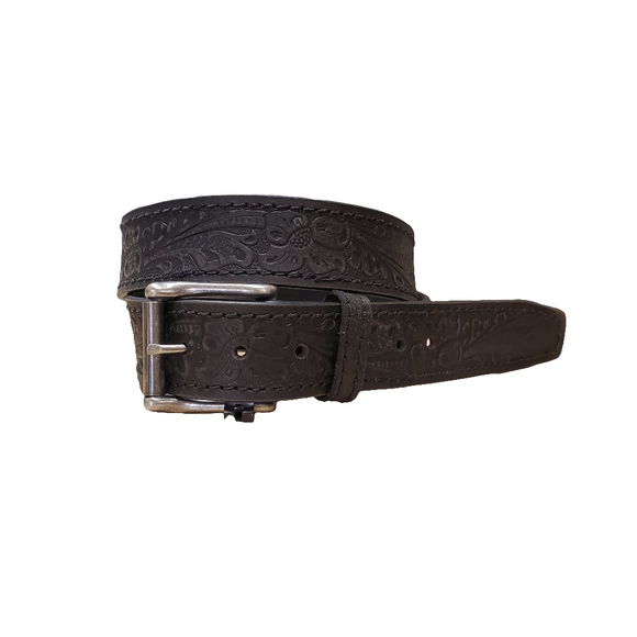 Black Western Floral Leather Men's Belt