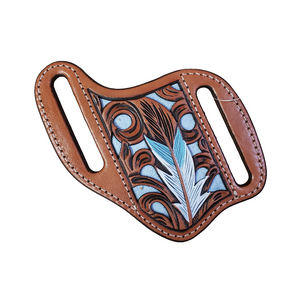 Tooled Feather With Light Blue Inlay Pancake Knife Sheath by Nocona®