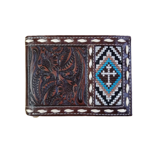 Chocolate Floral Tooled & Embroidered Bi-Fold Men's Wallet by Nocona®