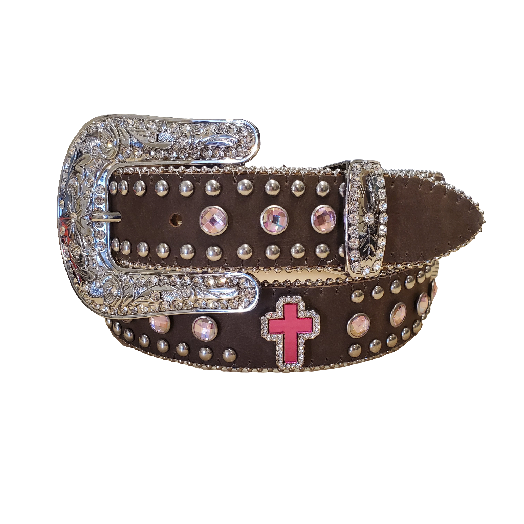 Pink Cross Crystal Girl's Belt by Nocona®