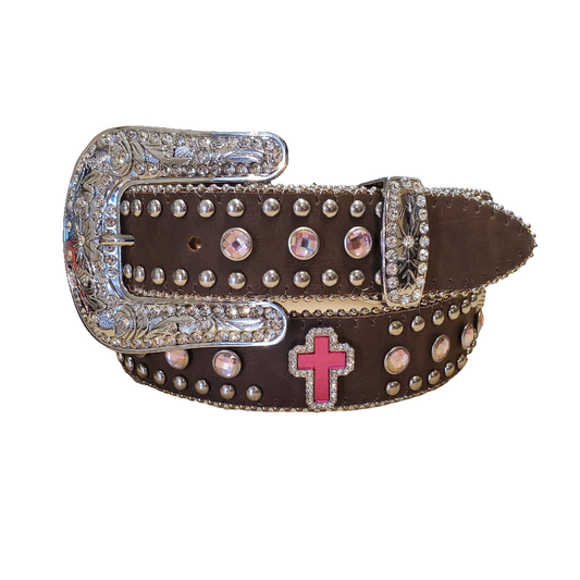 Pink Cross Crystal Girl's Belt by Nocona®