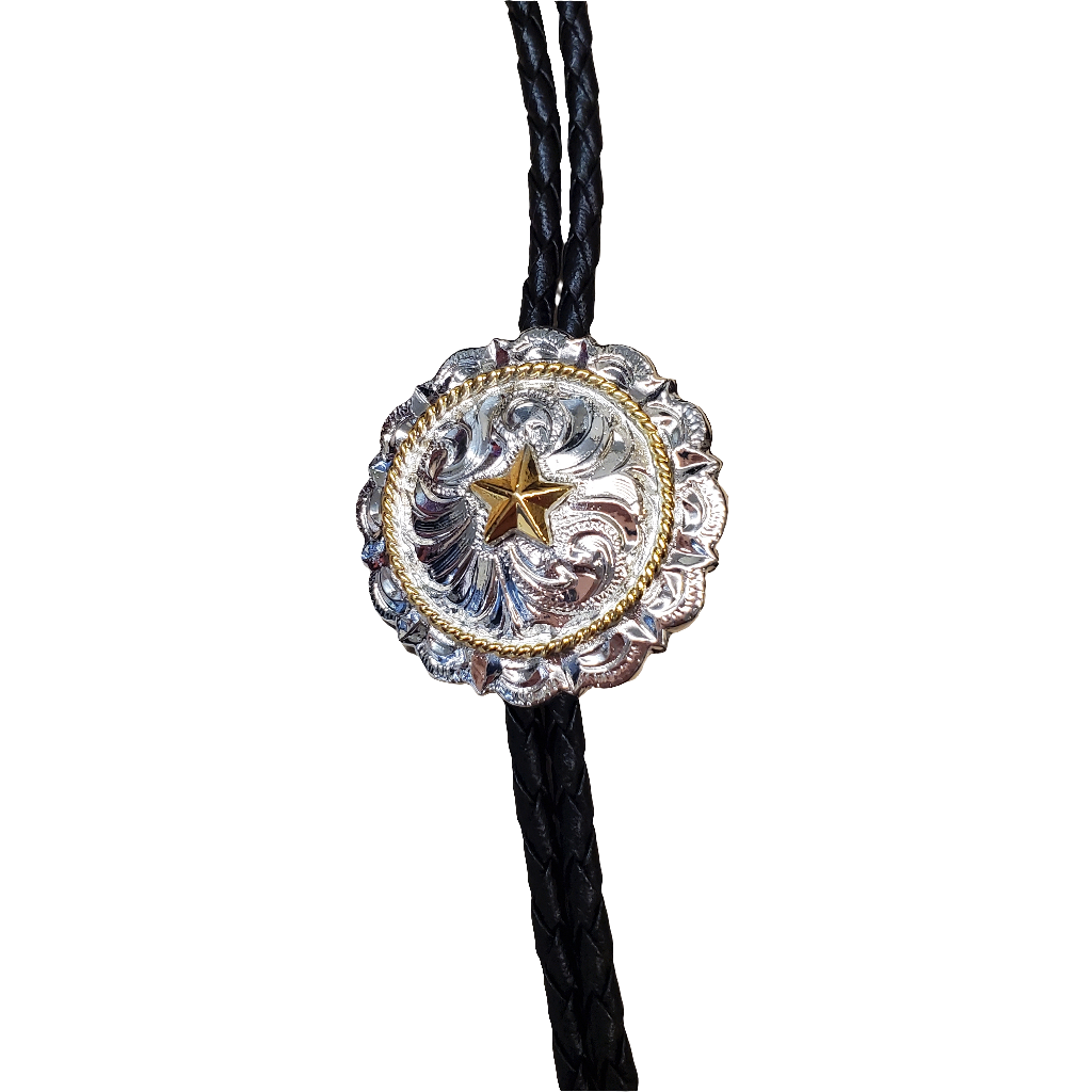 Gold & Silver Western Star Concho Bolo Tie