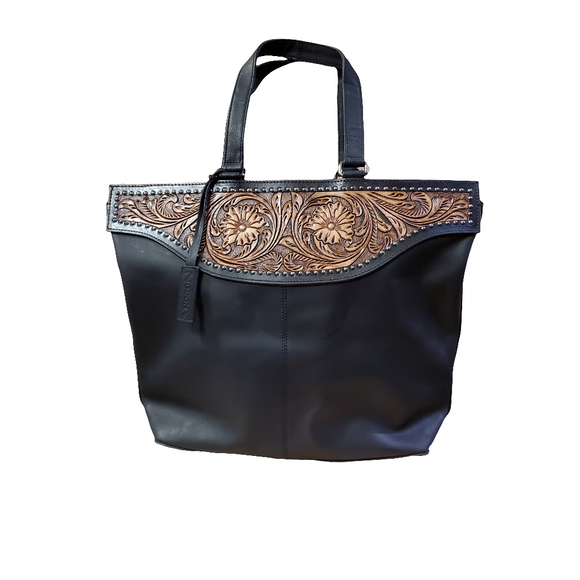 Floral Tooled Black Shoulder Bag by Nocona®