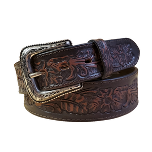 Wide Chocolate Floral Tooled Men's Belt by Nocona®
