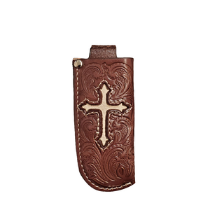 Chocolate White Cross Inlay Knife Sheath by Nocona®