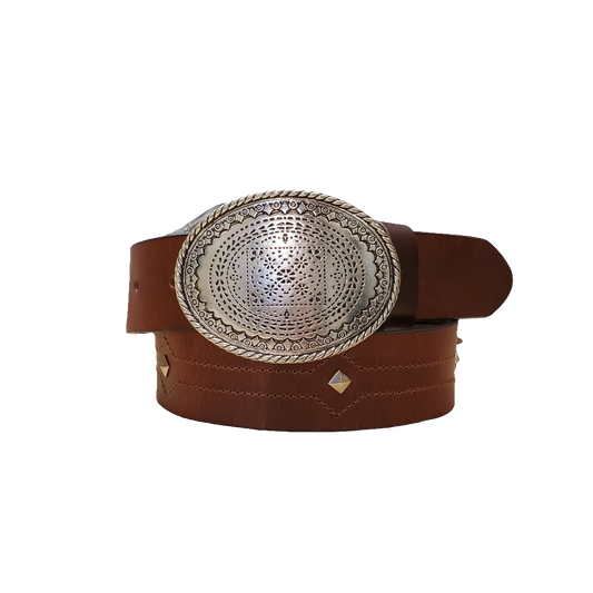 Studded Mahogany Leather Men's Belt