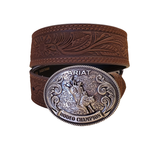 Bomber Brown Floral Tooled Boy's Belt by Ariat®