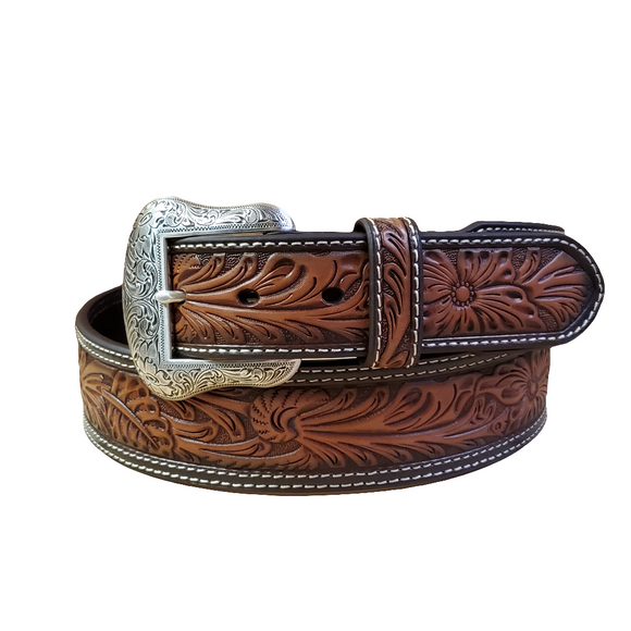 Wide Antique Brown Tooled Men's Belt by Nocona®