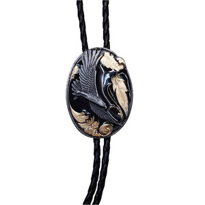Black & Gold Oval Eagle Bolo Tie