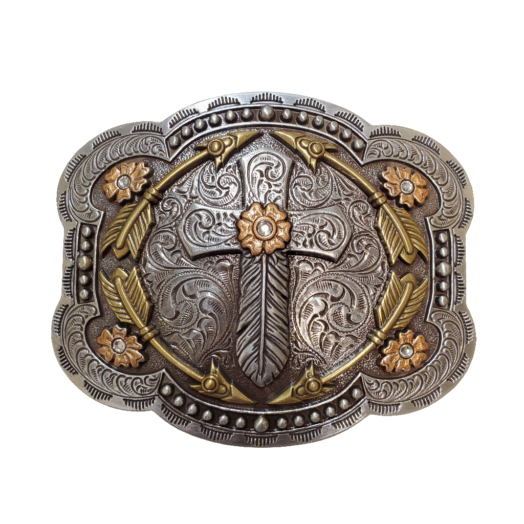 Tri Tone Feather Cross Belt Buckle by Nocona®