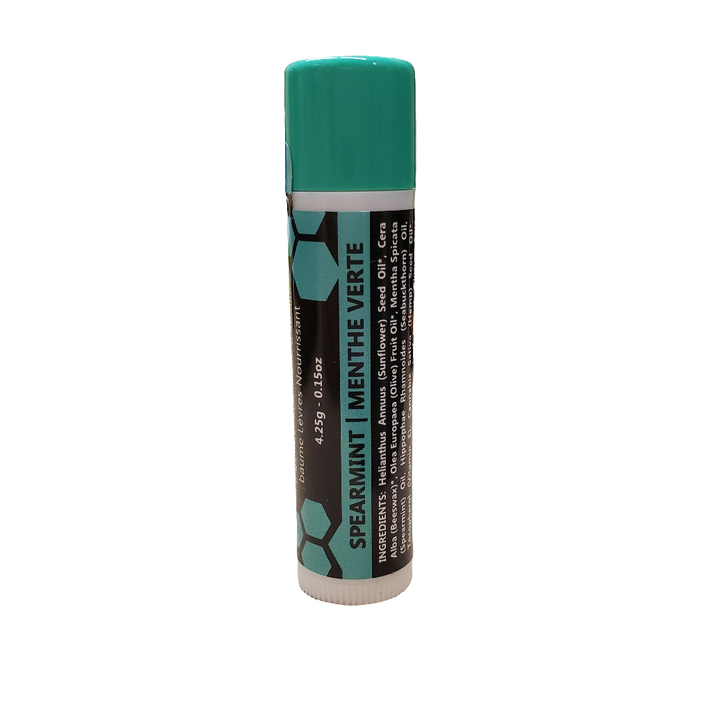 spearmint lip balm tube on a white background