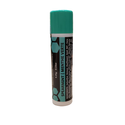 spearmint lip balm tube on a white background