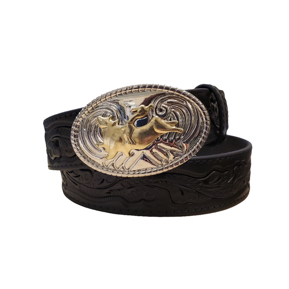 Black 'Bull Rider' Scrolling Youth Belt by Nocona®