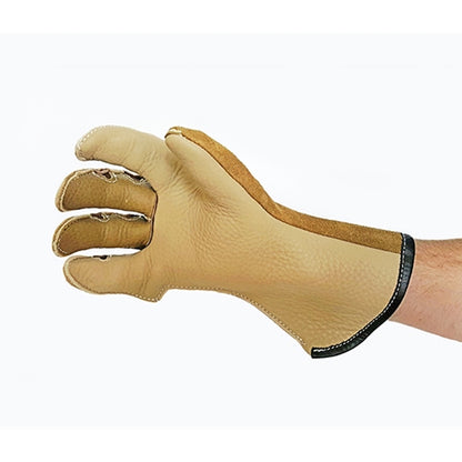 Beige leather glove on a white background used for bronc riding