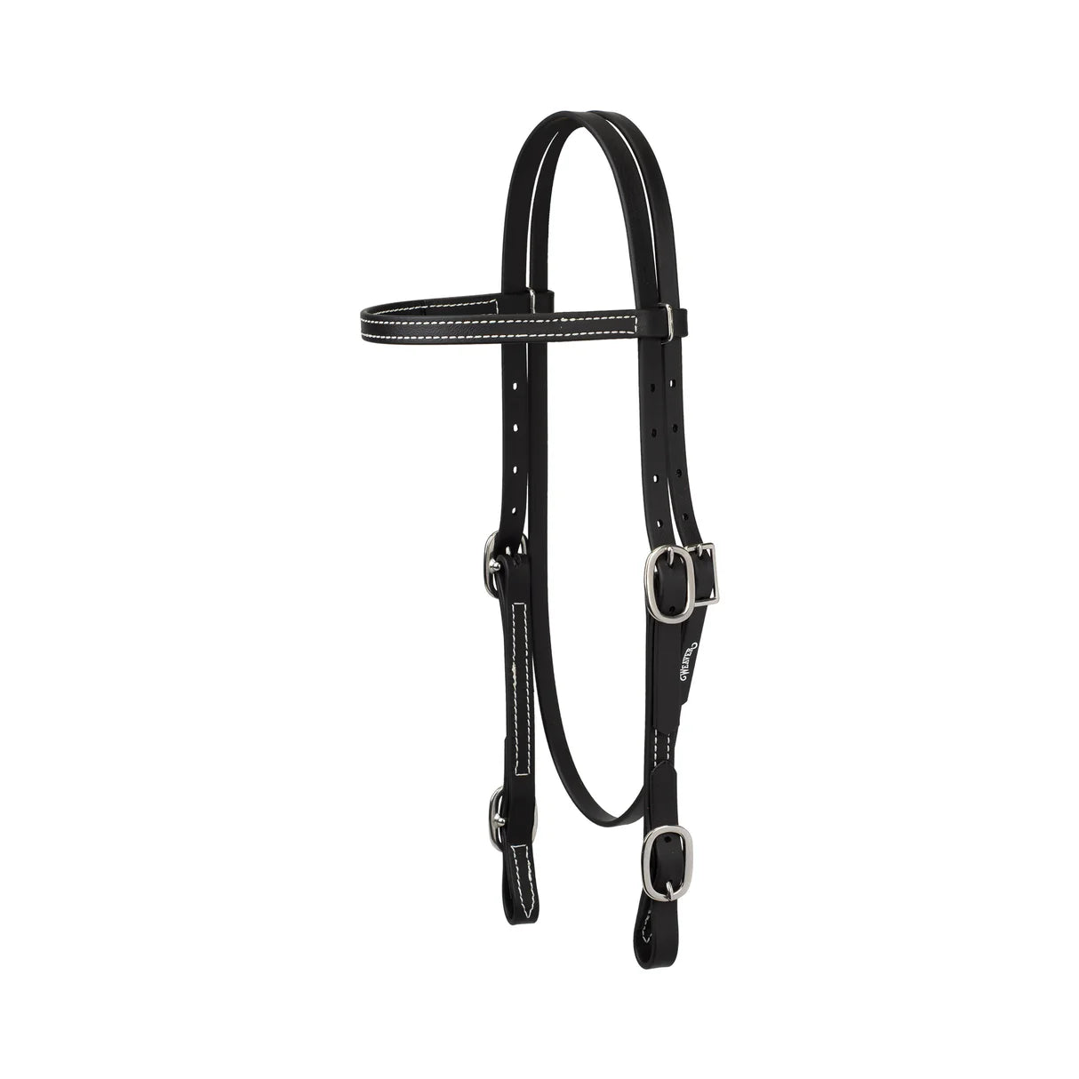 Black synthetic webbing bridle on a white background