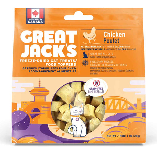 an orange bag of great jack's cat treats on a white background