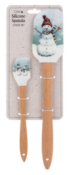 Set of 2 spatulas from Ganz with snowmen on them on a white background