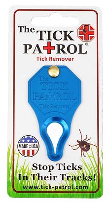 Blue Tick Patrol tick remover on its display packaging on a white background